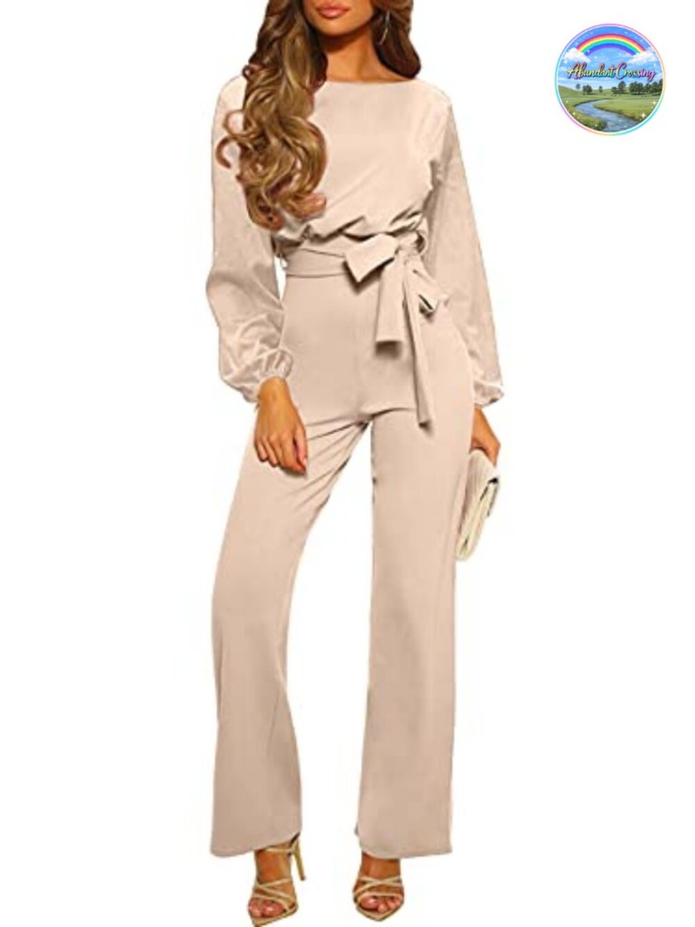 Womens Belted Wide Leg Pant Jumpsuit Loose Fit Business Casual One Piece